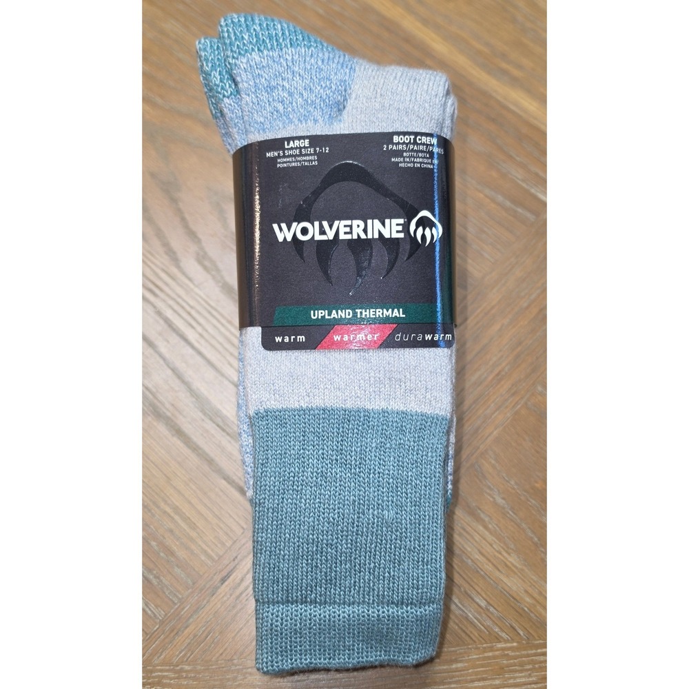 Wolverine Mens Upland Thermal Boot Crew Socks 2 Pair Pack Gray Blue Size Lg 7-12